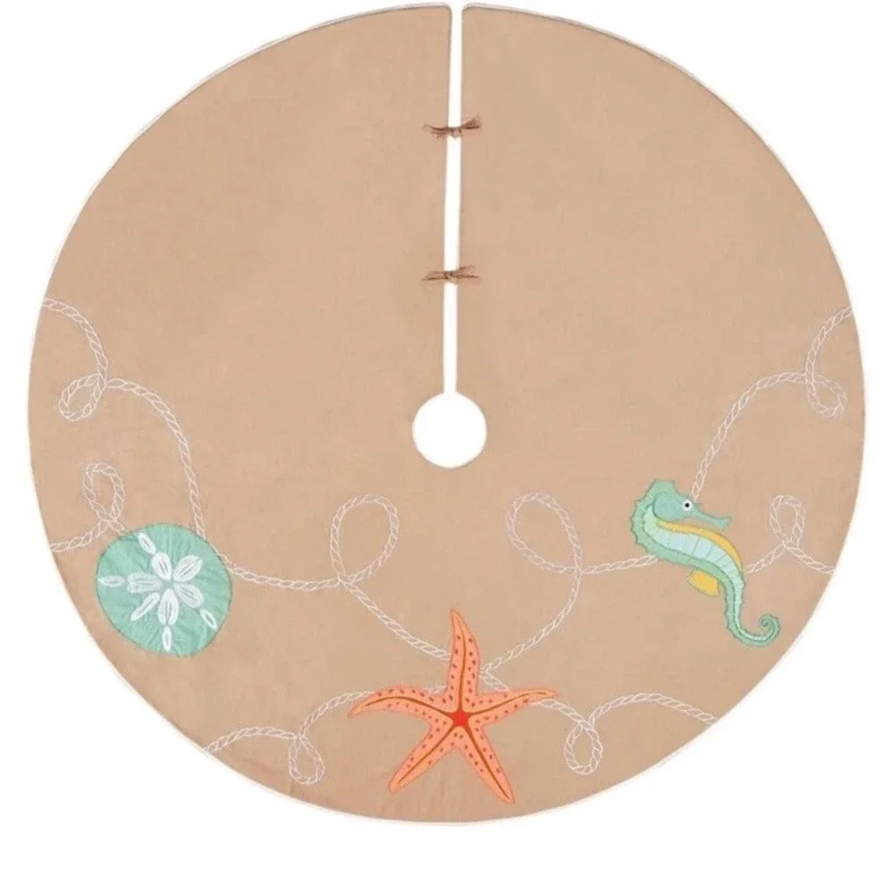 Nautical Christmas Tree Skirt Sanddollar Starfish Seahorse 54